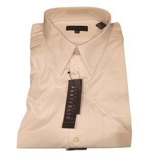 Men's Perry Ellis Portfolio White 17-1/2 Collar Dress Shirt Button Cuff Pocket